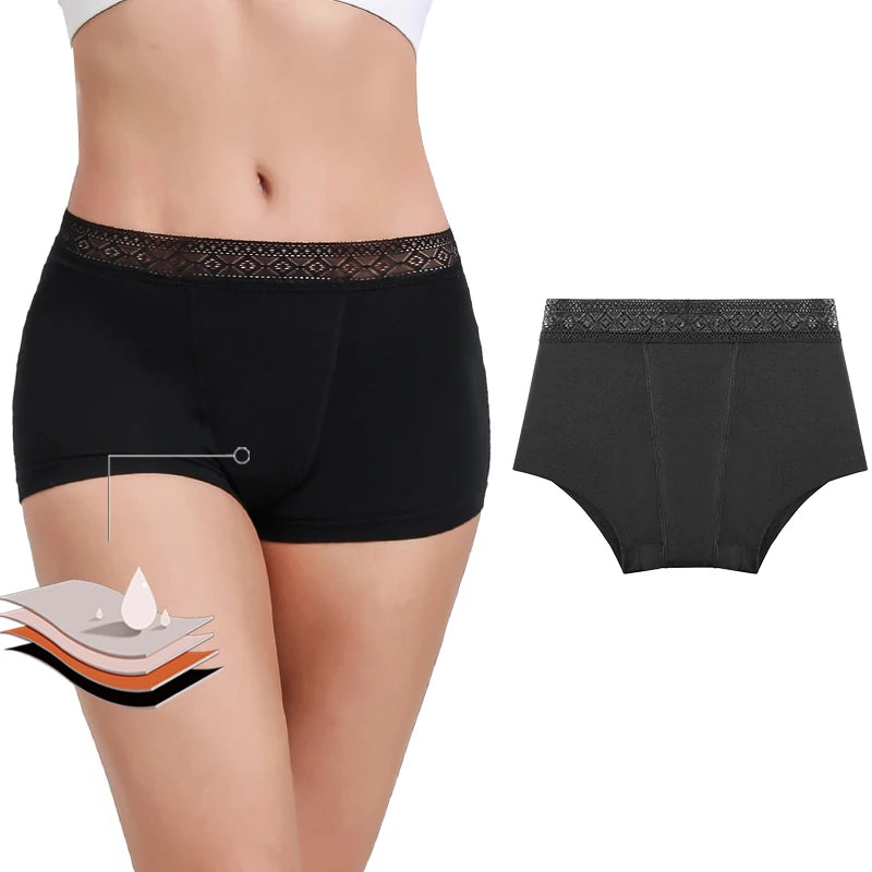 Heavy Flow Menstrual Panties 4-Layer Leak Proof Cotton Boyshorts Women Underwear Absorbent Overnight Period Boxers Briefs