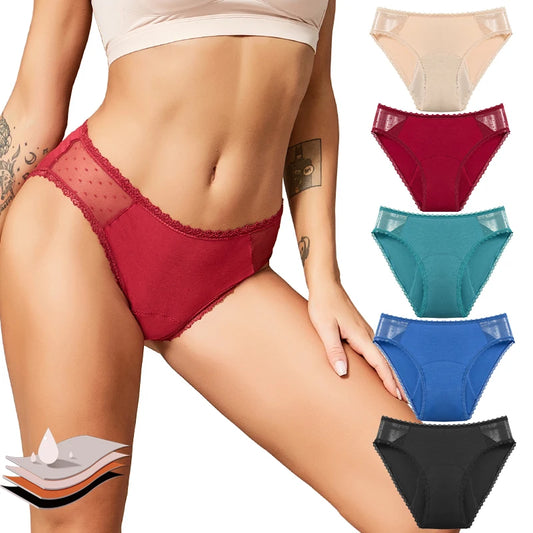 4 Layer Absorbent Menstrual Panties Women Bamboo Fiber Period Panties for Monthly Heavy Flow Lace Bikini Menstruation underwear